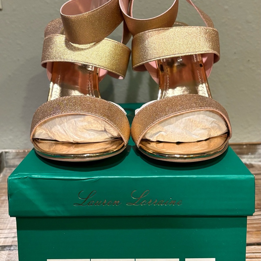 Lauren Lorraine “Dallas” Ankle-Strap Stiletto Heels, Rose Gold, 8.5, BNIB